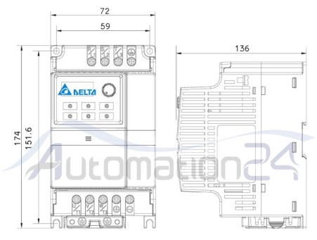 EL Delta 0.7 kW single phase inverter model VFD007EL21