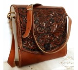 Engraved natural leather shoulder bag